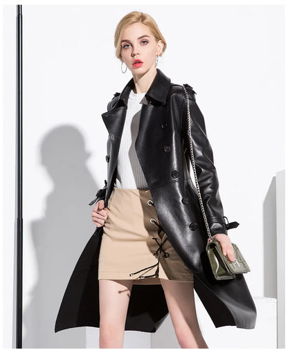 S 7xl Plus Size Faux Leather Women Trench Coats