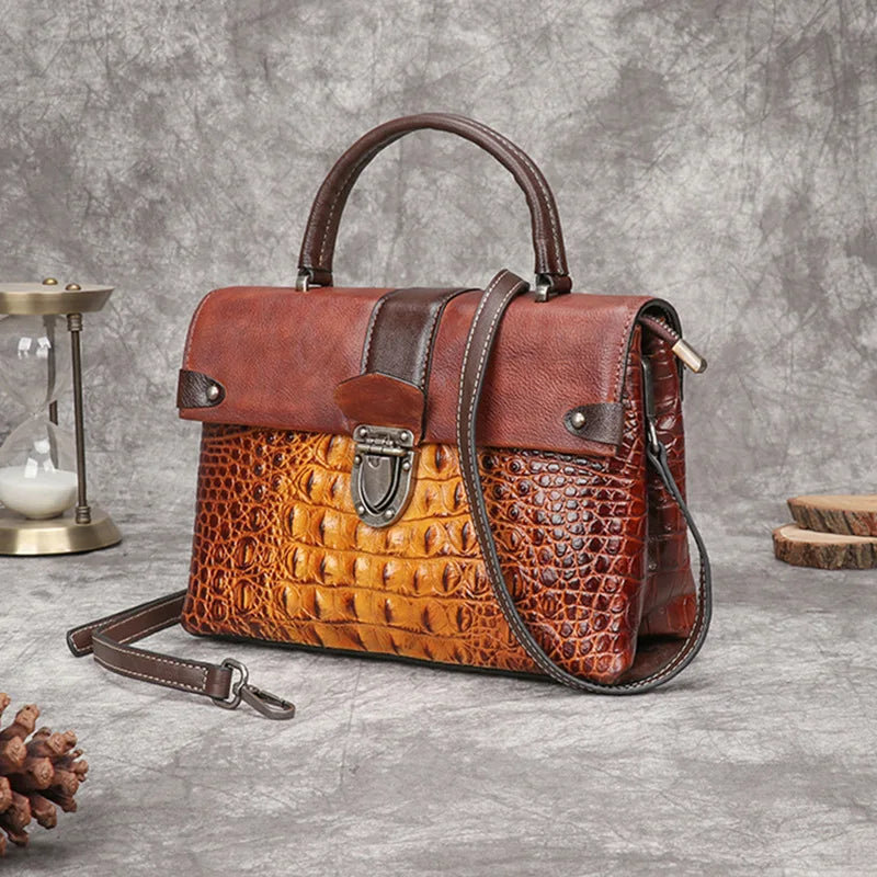 Womens Retro Crocodile Pattern Shoulder Bag 2025 Autumn Winter Fashion Small Square Crossbody