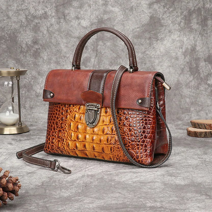 Womens Retro Crocodile Pattern Shoulder Bag 2025 Autumn Winter Fashion Small Square Crossbody