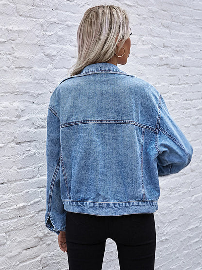 Casual Style Turn-Down Collar Denim Jacket For Women