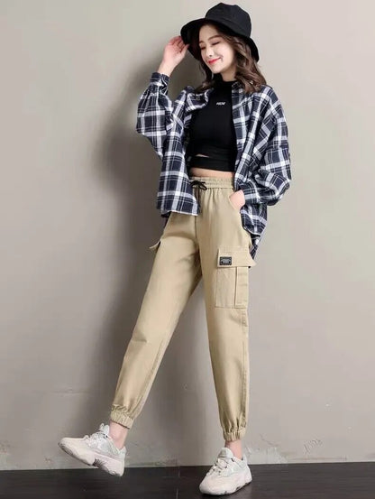 Warm Short Plush Inside Winter Cargo Pants For Women