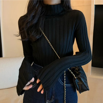 Womens Regular Style Black White Turtleneck Winter Sweaters