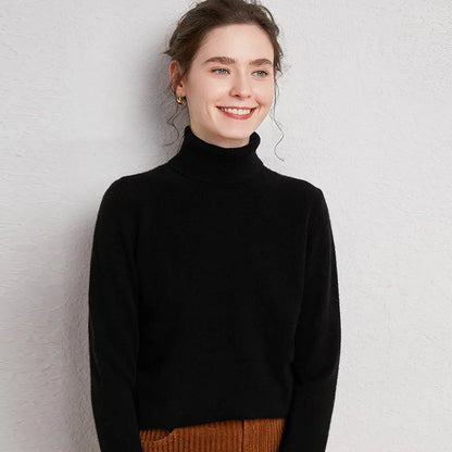 Womens Pure Wool Turtleneck Plus Size Knitted Sweaters