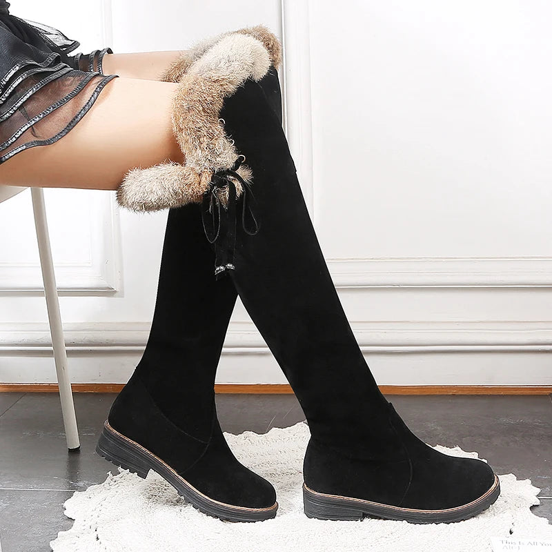 Womens Warm Leather Snow Knee High Boots Shoes