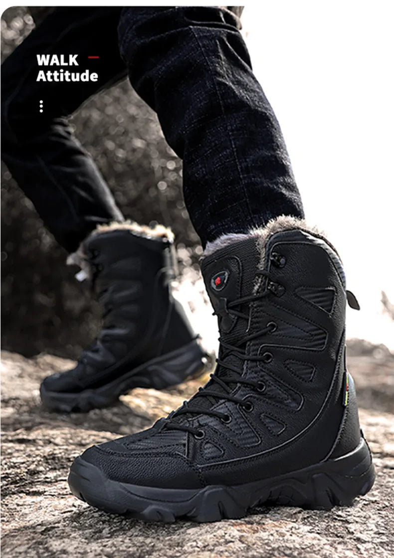 Large Size Winter Mens Boots Warm Plush Ankle Boots Sweat Wicking High Top Snow Boots Outdoor Sneakers For Men