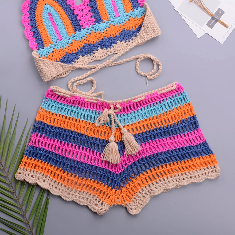 Super Creative Design Crochet Strapless Bikini Suit