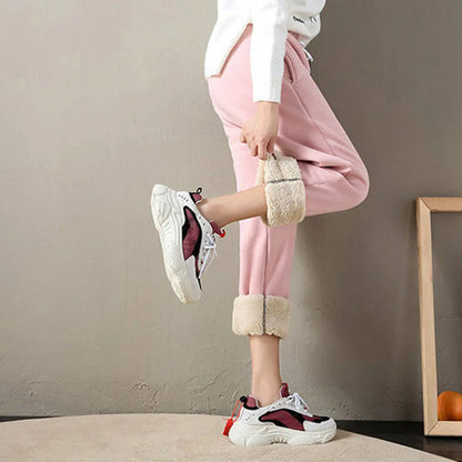 Warm Short Plush Inside Winter Cargo Pants For Women