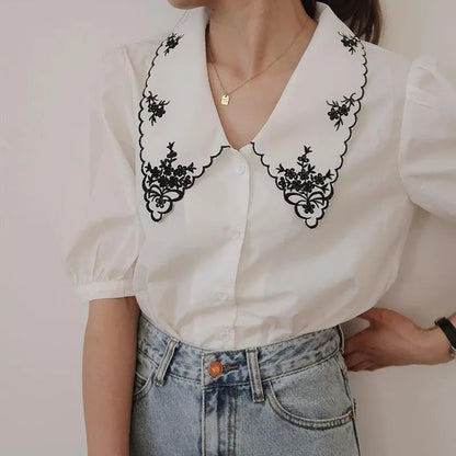 High Quality Elegant Peter Pan Collar Women Shirts