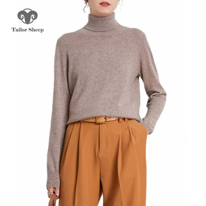 Womens Pure Wool Turtleneck Plus Size Knitted Sweaters