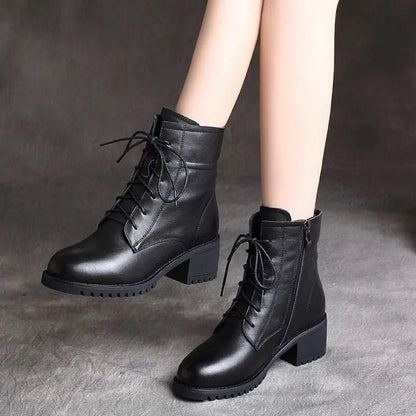 Womens Round Head Lace Up Chelsea Boots For Winter