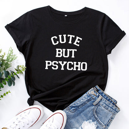 Cute But Psycho Graphic T Shirt 2025 Summer Funny Loose Crew Neck Tee Womens Casual Harajuku Print Shirt