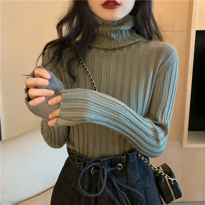 Womens Regular Style Black White Turtleneck Winter Sweaters