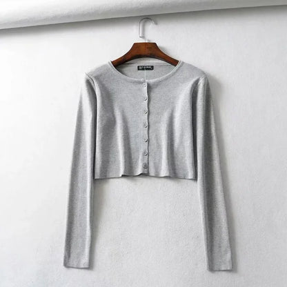 Spring O-Neck Long Sleeve Thin Cropped Sweaters