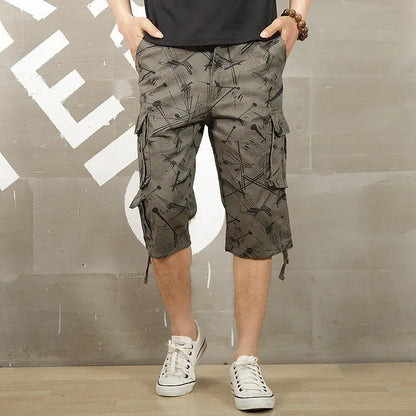 Camouflage Long Length Multi Pocket Military Cargo Shorts