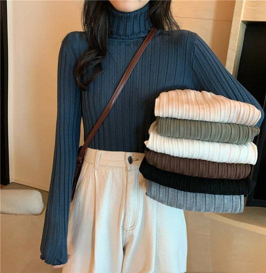 Womens Regular Style Black White Turtleneck Winter Sweaters