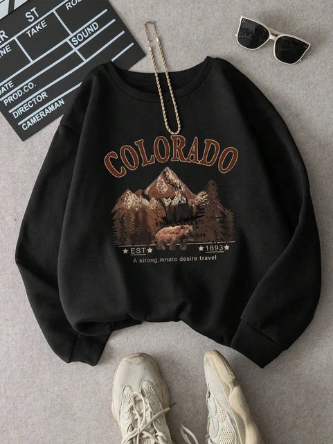 Colorado Big Mountain Printed Cool Sweatshirts For Women