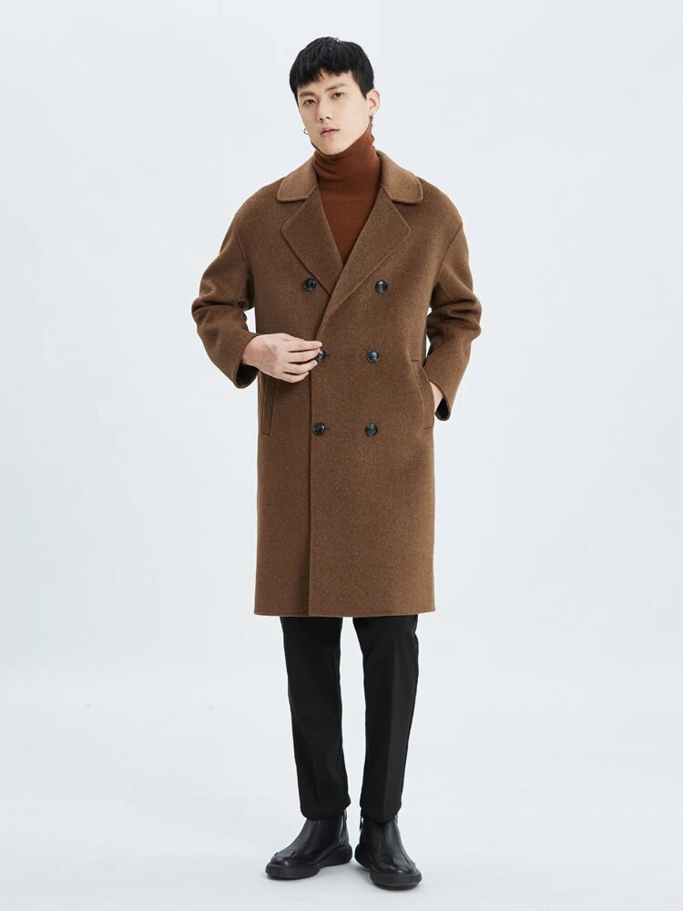 Men's Korean-Style Medium-Length Cashmere Coat: Double-Faced Wool Elegance