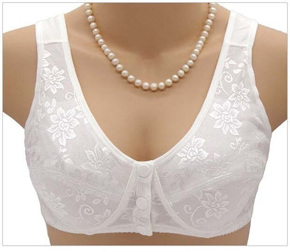 Wire Free Flower Design Button Closure Push Up Bras