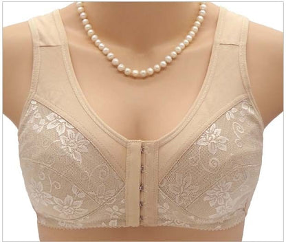 Wire Free Flower Design Button Closure Push Up Bras