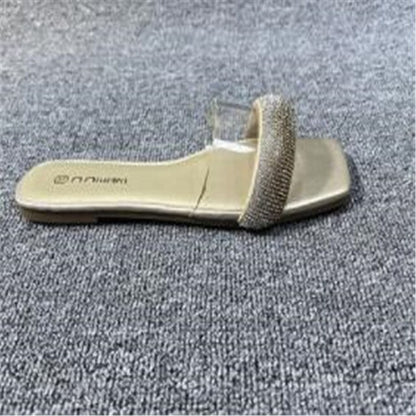 Square Rhinestones Decor Low Heel Women's Summer Slippers