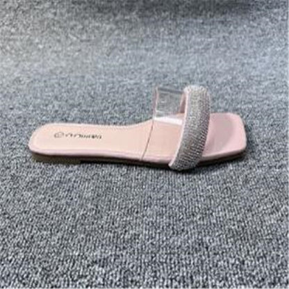 Square Rhinestones Decor Low Heel Women's Summer Slippers