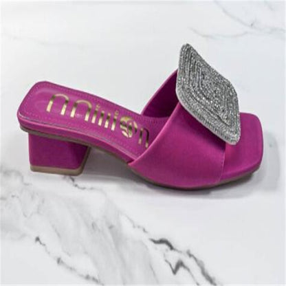 Square Rhinestones Decor Low Heel Women's Summer Slippers