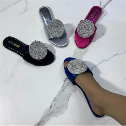 Square Rhinestones Decor Low Heel Women's Summer Slippers