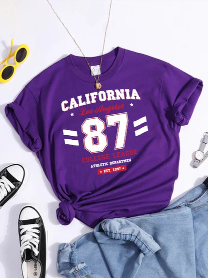 Los Angeles, California Est. 1997 Street Letter T-Shirt – Loose Round Neck Tee, Harajuku Hipster Fashion Women’s T-Shirt