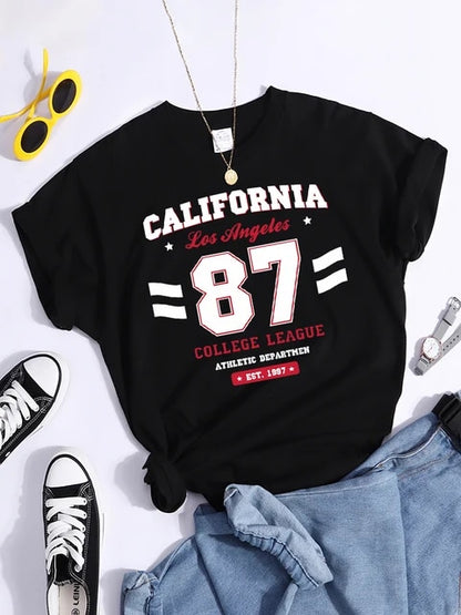 Los Angeles, California Est. 1997 Street Letter T-Shirt – Loose Round Neck Tee, Harajuku Hipster Fashion Women’s T-Shirt