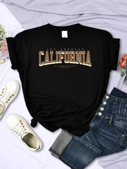 Los Angeles California "The Winner" T-Shirt – Women’s Summer Breathable Soft Short Sleeve Streetwear 2025