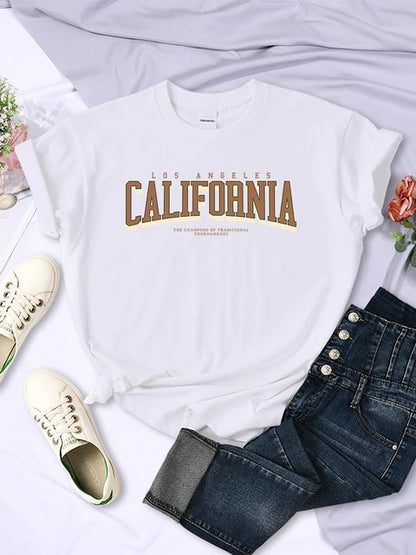 Los Angeles California "The Winner" T-Shirt – Women’s Summer Breathable Soft Short Sleeve Streetwear 2025