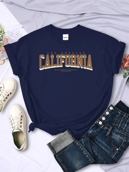 Los Angeles California "The Winner" T-Shirt – Women’s Summer Breathable Soft Short Sleeve Streetwear 2025