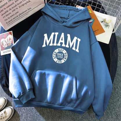 Miami Since 1896 Letter Printing Hoodies Women All-Match Fashion Hoody Hip Hop Fleece Streetwear Crewneck Multicolor Womenswear