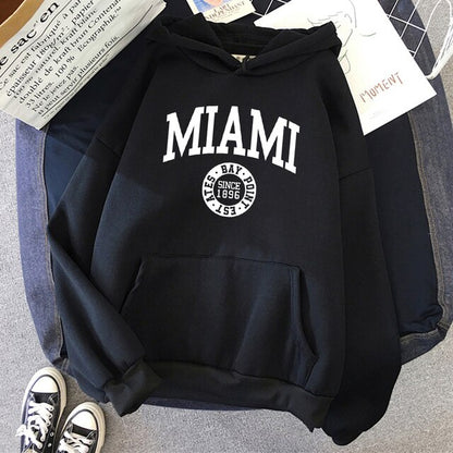 Miami Since 1896 Letter Printing Hoodies Women All-Match Fashion Hoody Hip Hop Fleece Streetwear Crewneck Multicolor Womenswear