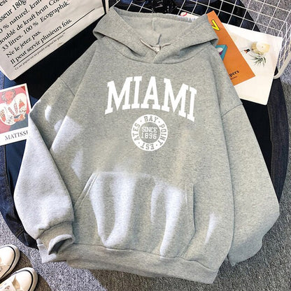 Miami Since 1896 Letter Printing Hoodies Women All-Match Fashion Hoody Hip Hop Fleece Streetwear Crewneck Multicolor Womenswear