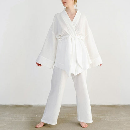 Japanese Style Fully Cotton Kimono Pajama Sets For Women