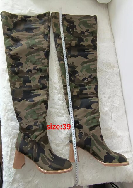 Street Style High Heel Designer Camouflage Women Boots