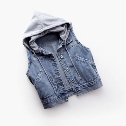 Womens New Sleeveless Denim Hooded Jackets