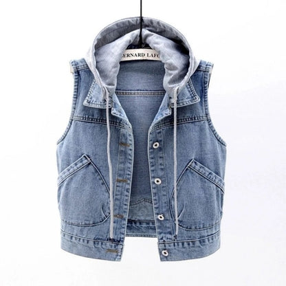 Womens New Sleeveless Denim Hooded Jackets