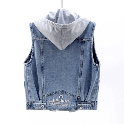 Womens New Sleeveless Denim Hooded Jackets