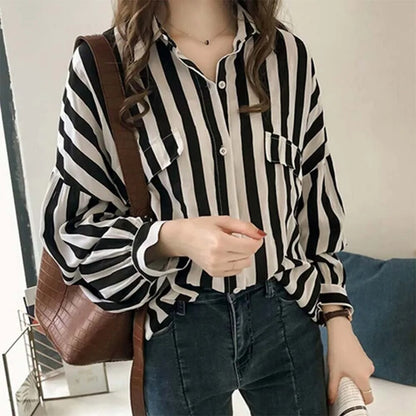 Striped Long Sleeve Women's Blouse: Casual Office Elegance