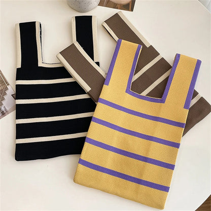 New Wide Striped Reusable Small Tote Bags