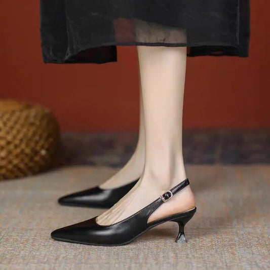 Super Luxury Pointed Toe Black Thin Heel Shoes For Women