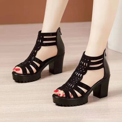 Chic Roman Style Hollow Out High Heels Women Summer Shoes