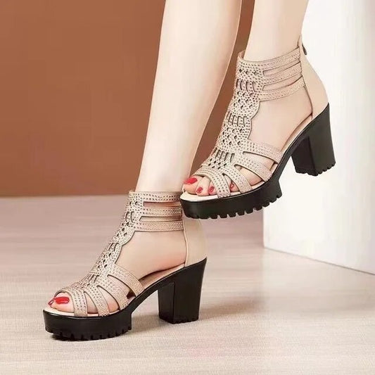 Chic Roman Style Hollow Out High Heels Women Summer Shoes