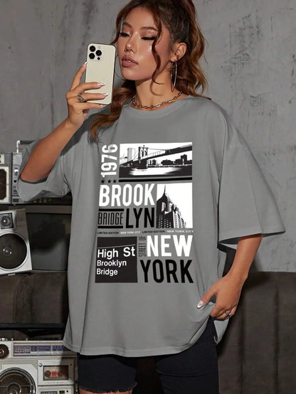 New York Brooklyn 1976 Print Women’s T-Shirt – Creative Casual Tee, Street Hip Hop Style, Short Sleeve All-Match Basic Top