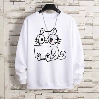 Gentleman Cat At Work – Printed Hip Hop Loose Fit Sweatshirt
