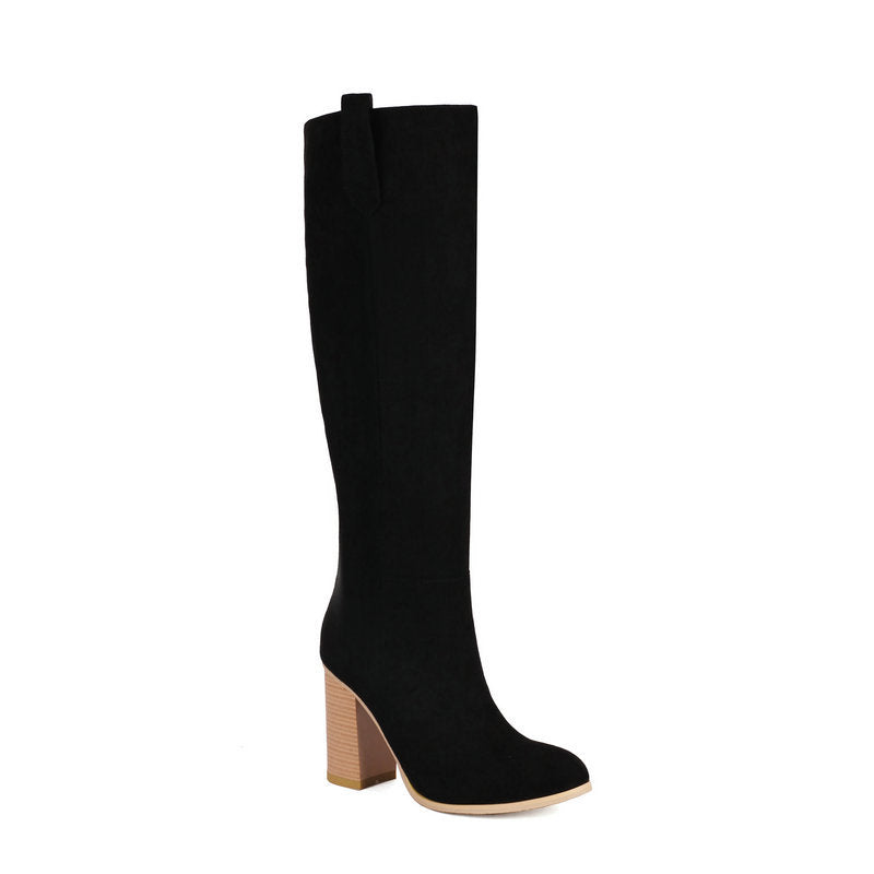 Striking Suede Long Boots for Women | Chunky Heel & Round Toe Winter Boots