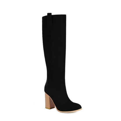 Striking Suede Long Boots for Women | Chunky Heel & Round Toe Winter Boots