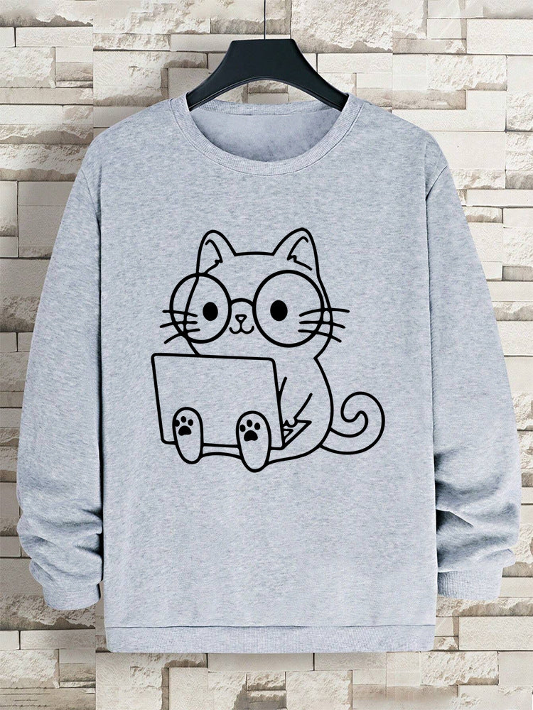 Gentleman Cat At Work – Printed Hip Hop Loose Fit Sweatshirt